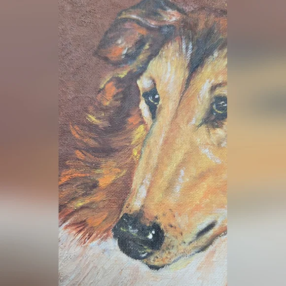 Vintage Framed Collie Dog Portrait Oil Painting - Picture 4 of 5